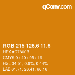カラーコード: RGB 215 128.6 11.6 | qconv.com