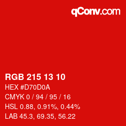カラーコード: RGB 215 13 10 | qconv.com