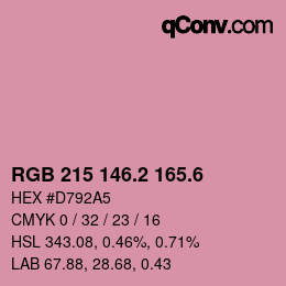 カラーコード: RGB 215 146.2 165.6 | qconv.com