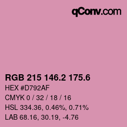 カラーコード: RGB 215 146.2 175.6 | qconv.com