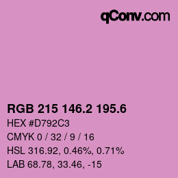 カラーコード: RGB 215 146.2 195.6 | qconv.com