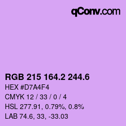 カラーコード: RGB 215 164.2 244.6 | qconv.com