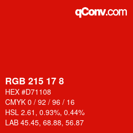 カラーコード: RGB 215 17 8 | qconv.com