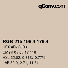 カラーコード: RGB 215 198.4 179.4 | qconv.com