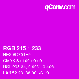 Color code: RGB 215 1 233 | qconv.com