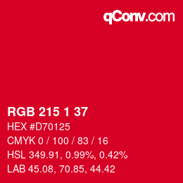 カラーコード: RGB 215 1 37 | qconv.com