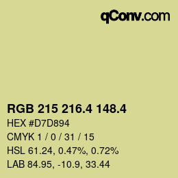カラーコード: RGB 215 216.4 148.4 | qconv.com