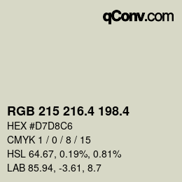 カラーコード: RGB 215 216.4 198.4 | qconv.com