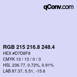カラーコード: RGB 215 216.8 248.4 | qconv.com
