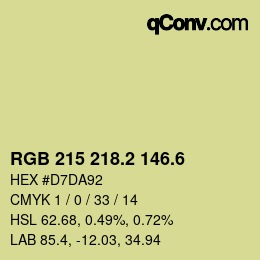 カラーコード: RGB 215 218.2 146.6 | qconv.com