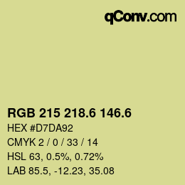 カラーコード: RGB 215 218.6 146.6 | qconv.com