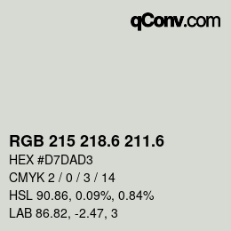カラーコード: RGB 215 218.6 211.6 | qconv.com