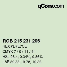 Color code: RGB 215 231 206 | qconv.com