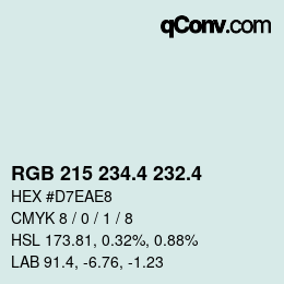カラーコード: RGB 215 234.4 232.4 | qconv.com