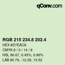 カラーコード: RGB 215 234.8 202.4 | qconv.com
