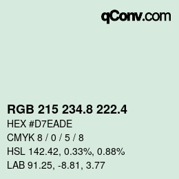 カラーコード: RGB 215 234.8 222.4 | qconv.com