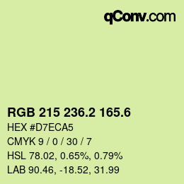 カラーコード: RGB 215 236.2 165.6 | qconv.com