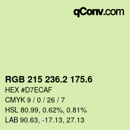 カラーコード: RGB 215 236.2 175.6 | qconv.com