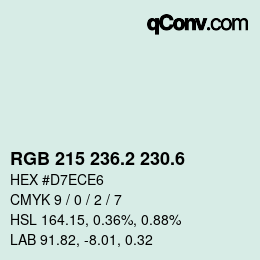 カラーコード: RGB 215 236.2 230.6 | qconv.com