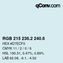 カラーコード: RGB 215 236.2 240.6 | qconv.com
