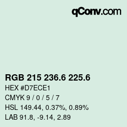 カラーコード: RGB 215 236.6 225.6 | qconv.com