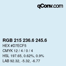 カラーコード: RGB 215 236.6 245.6 | qconv.com