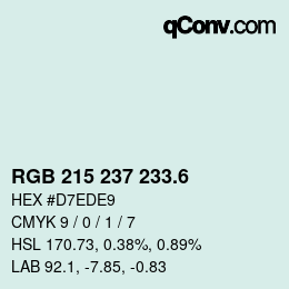 カラーコード: RGB 215 237 233.6 | qconv.com