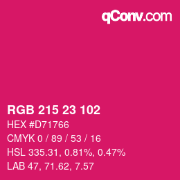 カラーコード: RGB 215 23 102 | qconv.com