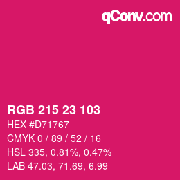 カラーコード: RGB 215 23 103 | qconv.com
