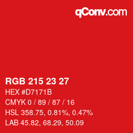 Color code: RGB 215 23 27 | qconv.com