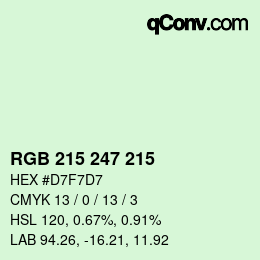 カラーコード: RGB 215 247 215 | qconv.com