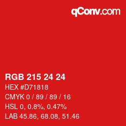 カラーコード: RGB 215 24 24 | qconv.com