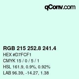 カラーコード: RGB 215 252.8 241.4 | qconv.com
