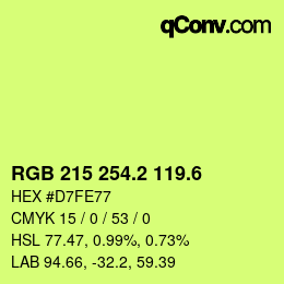 カラーコード: RGB 215 254.2 119.6 | qconv.com