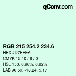 カラーコード: RGB 215 254.2 234.6 | qconv.com