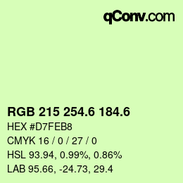 カラーコード: RGB 215 254.6 184.6 | qconv.com