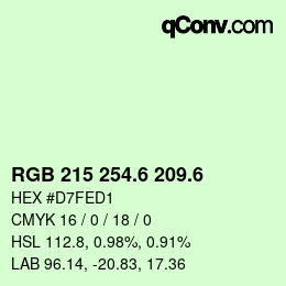 カラーコード: RGB 215 254.6 209.6 | qconv.com
