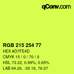 Color code: RGB 215 254 77 | qconv.com