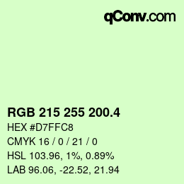 カラーコード: RGB 215 255 200.4 | qconv.com