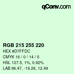 Color code: RGB 215 255 220 | qconv.com