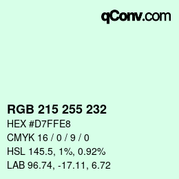 Color code: RGB 215 255 232 | qconv.com