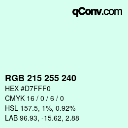 Color code: RGB 215 255 240 | qconv.com