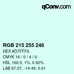 Color code: RGB 215 255 246 | qconv.com