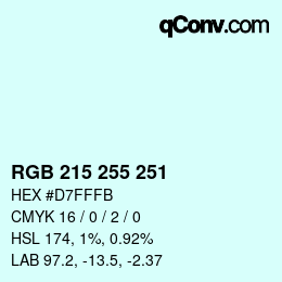 カラーコード: RGB 215 255 251 | qconv.com