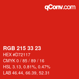Color code: RGB 215 33 23 | qconv.com