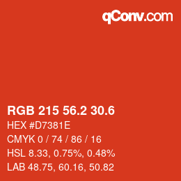 カラーコード: RGB 215 56.2 30.6 | qconv.com