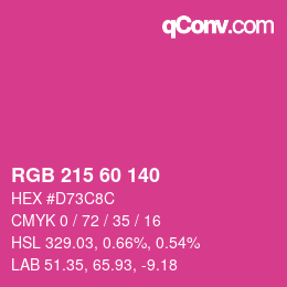 カラーコード: RGB 215 60 140 | qconv.com