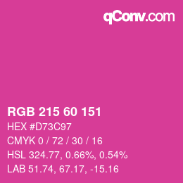 カラーコード: RGB 215 60 151 | qconv.com