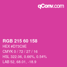 カラーコード: RGB 215 60 158 | qconv.com