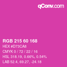 カラーコード: RGB 215 60 168 | qconv.com
